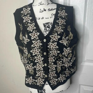 Paul Harris Design Embroidered‎ Vest - Size Large - Linen Cotton Blend - Leaves